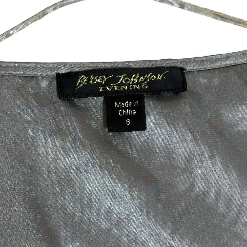 Betsey Johnson‎ Evening Silver Sequin Cocktail Dress Size 6 Metallic Party Glam